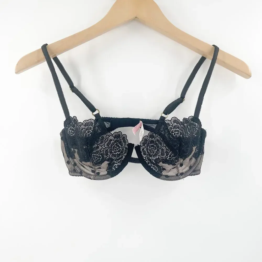 VICTORIA'S SECRET Bra Size 34B Very Sexy Y2K 2000s Balconet Lace Mesh Lingerie